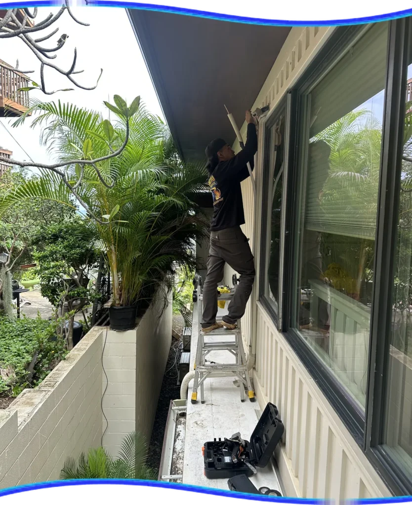Kung Fu Air Service outdoor mini-split condenser installed on a deck