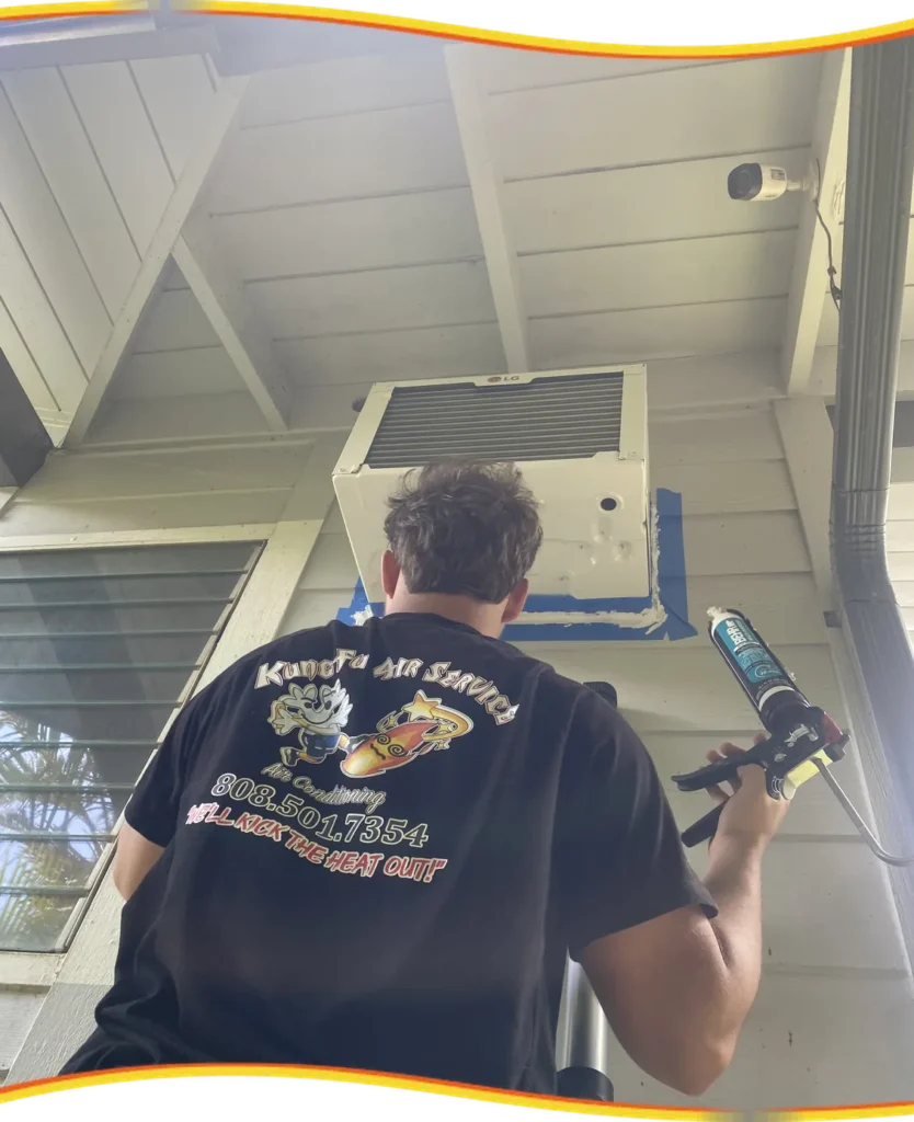 Kung Fu Air Service technician installing an indoor mini-split unit