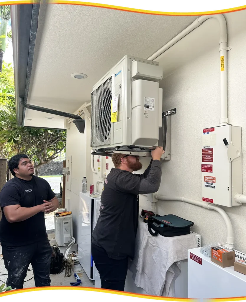 Kung Fu Air Service technician installing a split AC system
